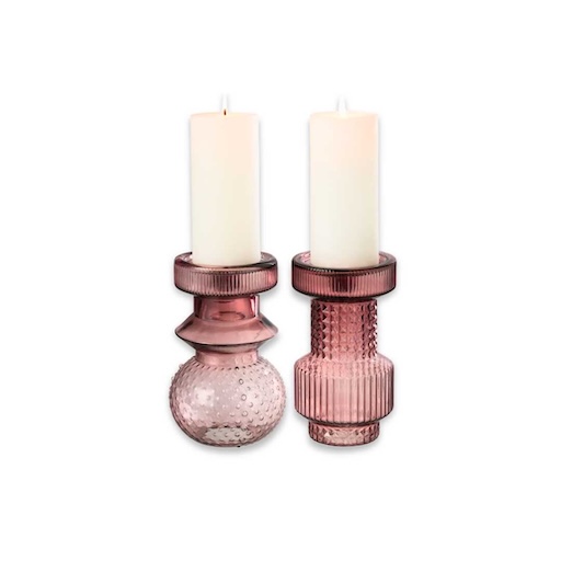 DE-PV-DURG Rosa Duo-Kerzenhalter mit Kerze VF – 2er-Set 12 cm.