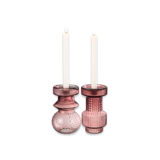 DE-PV-DURS Rosa Duo-Kerzenhalter mit Kerze VF – 2er-Set 12 cm.